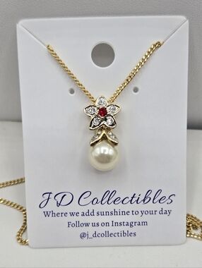 Swarovski Crystal Elements Gold Floral Necklace 18 inch Pearl Bridal Casual